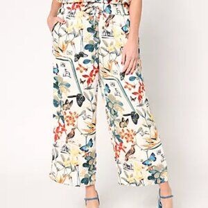 Nicole Miller Floral and Butterfly Print Drawstring Ankle Pants.